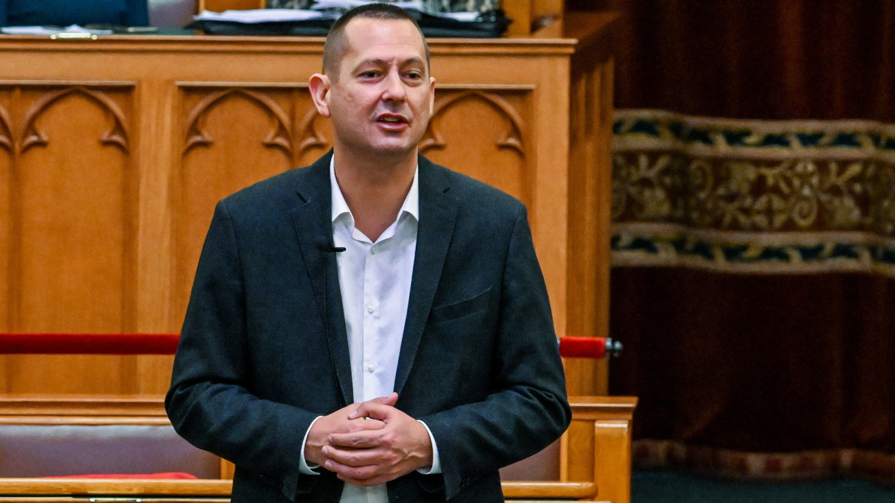 Molnár Zsolt, az MSZP képviselője napirend előtt szólal fel az Országgyűlés plenáris ülésén 2024. március 19-én.