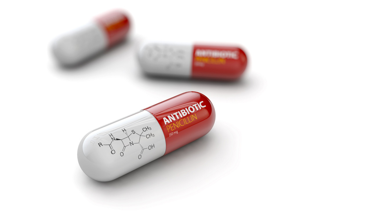 Red pills of Penicillin, isolated white 3d Illustration.