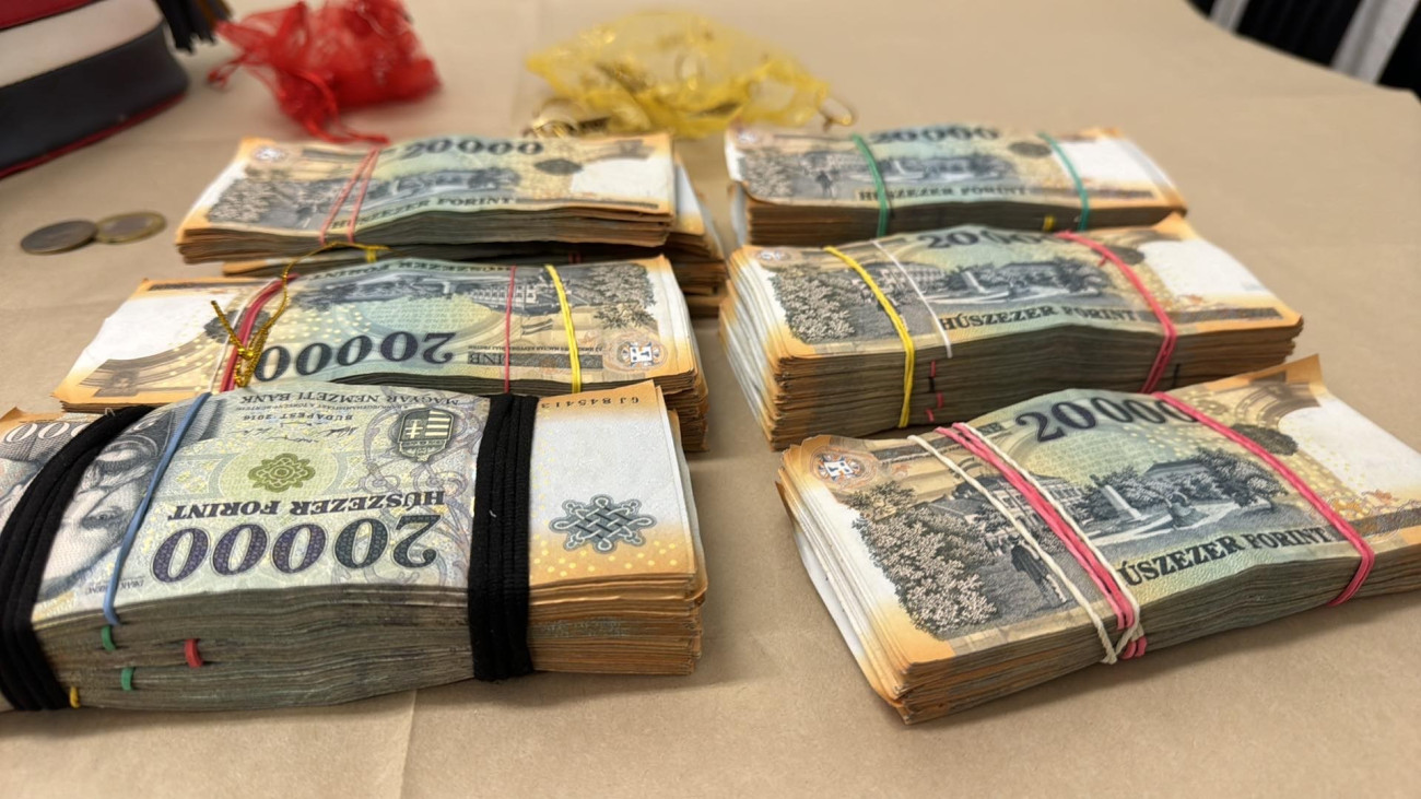 Drogkereskedőktől lefoglalt készpénz. Forrás:  Készenléti Rendőrség Nemzeti Nyomozó Iroda (KR NNI)
