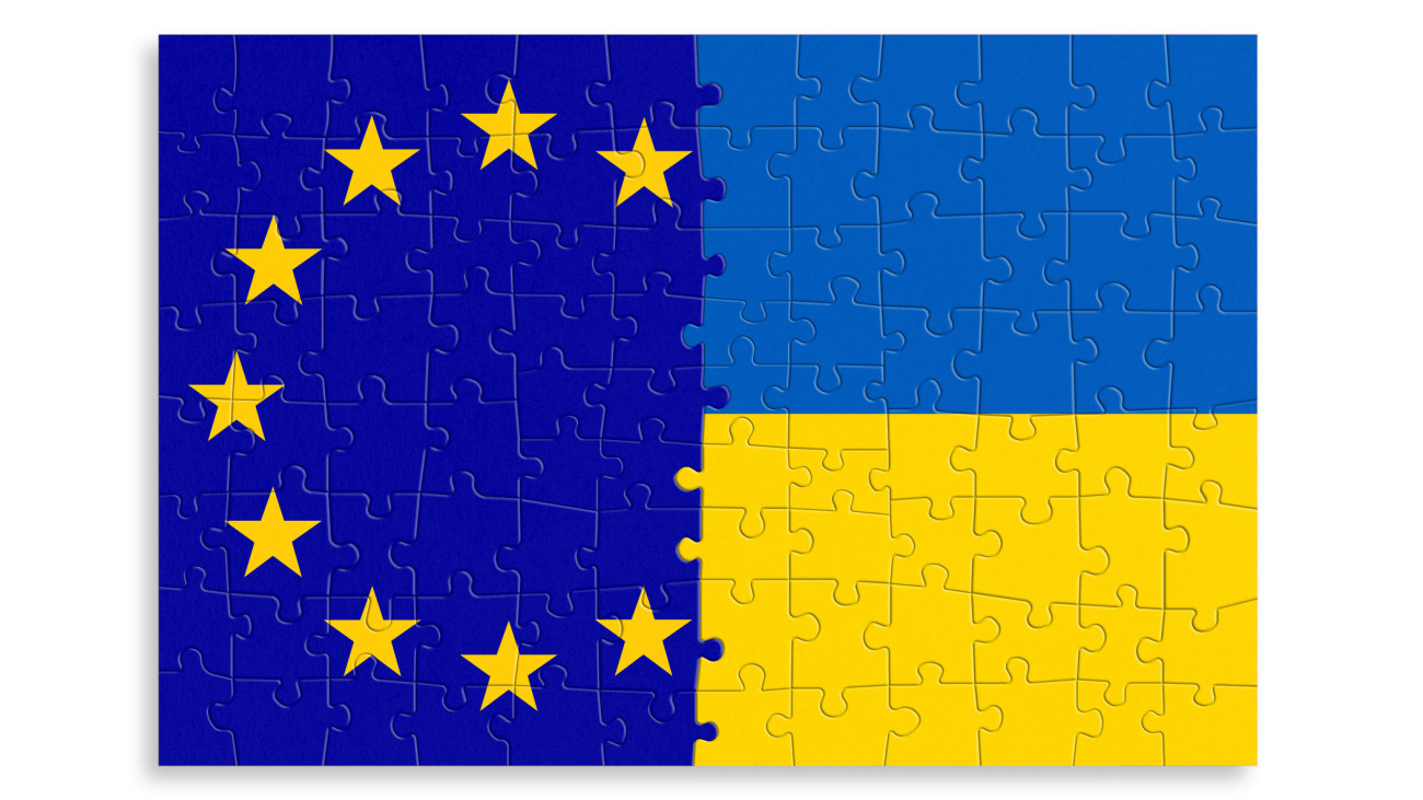 Puzzle made from EU and Ukraine flags. Relationship between Europe Union and Ukraine
