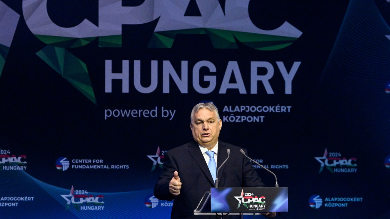 Orbán Viktor miniszterelnök beszédet mond a kétnapos Konzervatív Politikai Akció Konferencia (CPAC Hungary) első napján a Millenárison 2024. április 25-én.