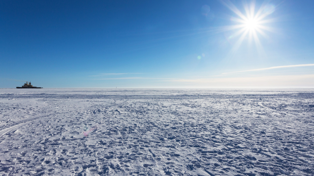 Amazing blue and pristine sky in Finland landscape background. Arctic Icebreaker atracts every year tourists from all around the world. North Arctic Pole attractions, Lapland, Finland.