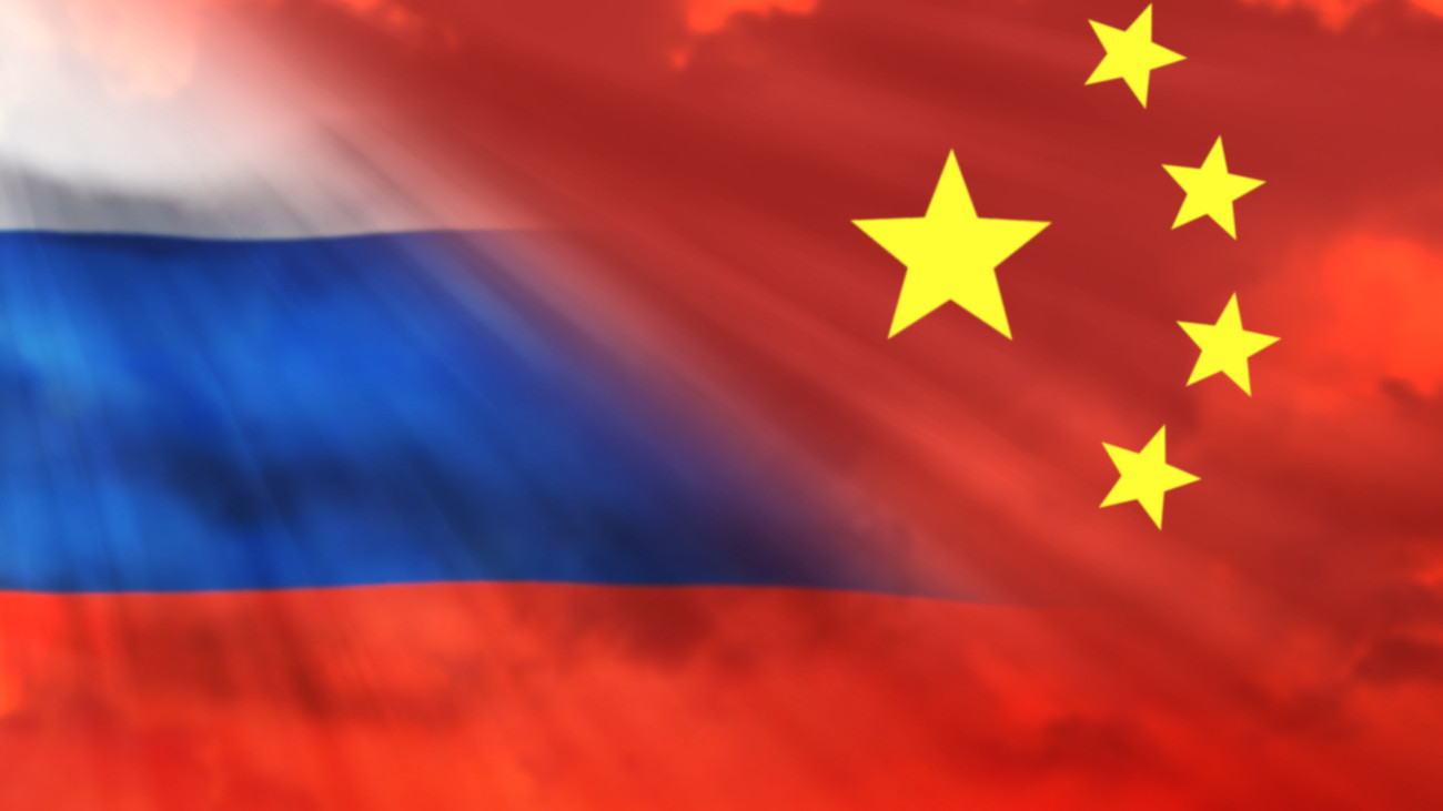 Flag of China and Russia. Diplomatic relations.