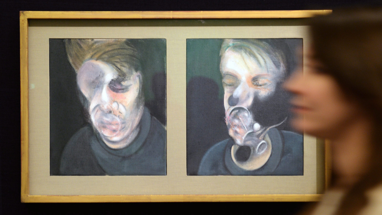 London, 2015. január 28.Francis Bacon brit festő Two Studies for a Self-Portrait című 1977-es alkotása a Sothebys aukciós ház londoni kiállítótermében 2015. január 28-án. A festményt február 3-án árverezik el, a leütési árát 15-20 millió euró (4,675-6,234 milliárd forint) közé várják. (MTI/EPA/Andy Rain)