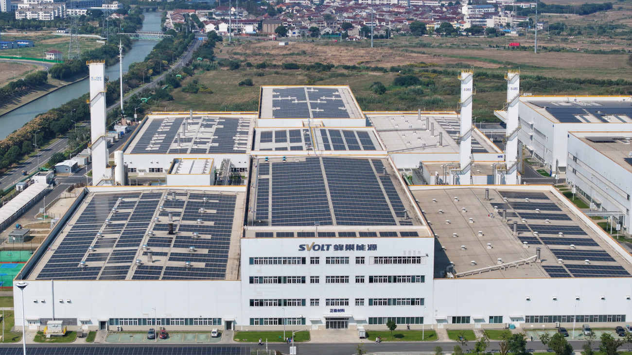 An aerial photo shows the industrys first vehicle-scale AI intelligent power battery factory at SVOLTs headquarters in Changzhou, Jiangsu Province, China, October 22, 2023. Recently, there are media reports that SVOLT has received nearly 90GWh of battery orders from BMW Group Europe, if the price is estimated at 0.6 yuan per watt-hour, the order value reaches 54 billion Chinese Yuan. (Photo by Costfoto/NurPhoto via Getty Images)