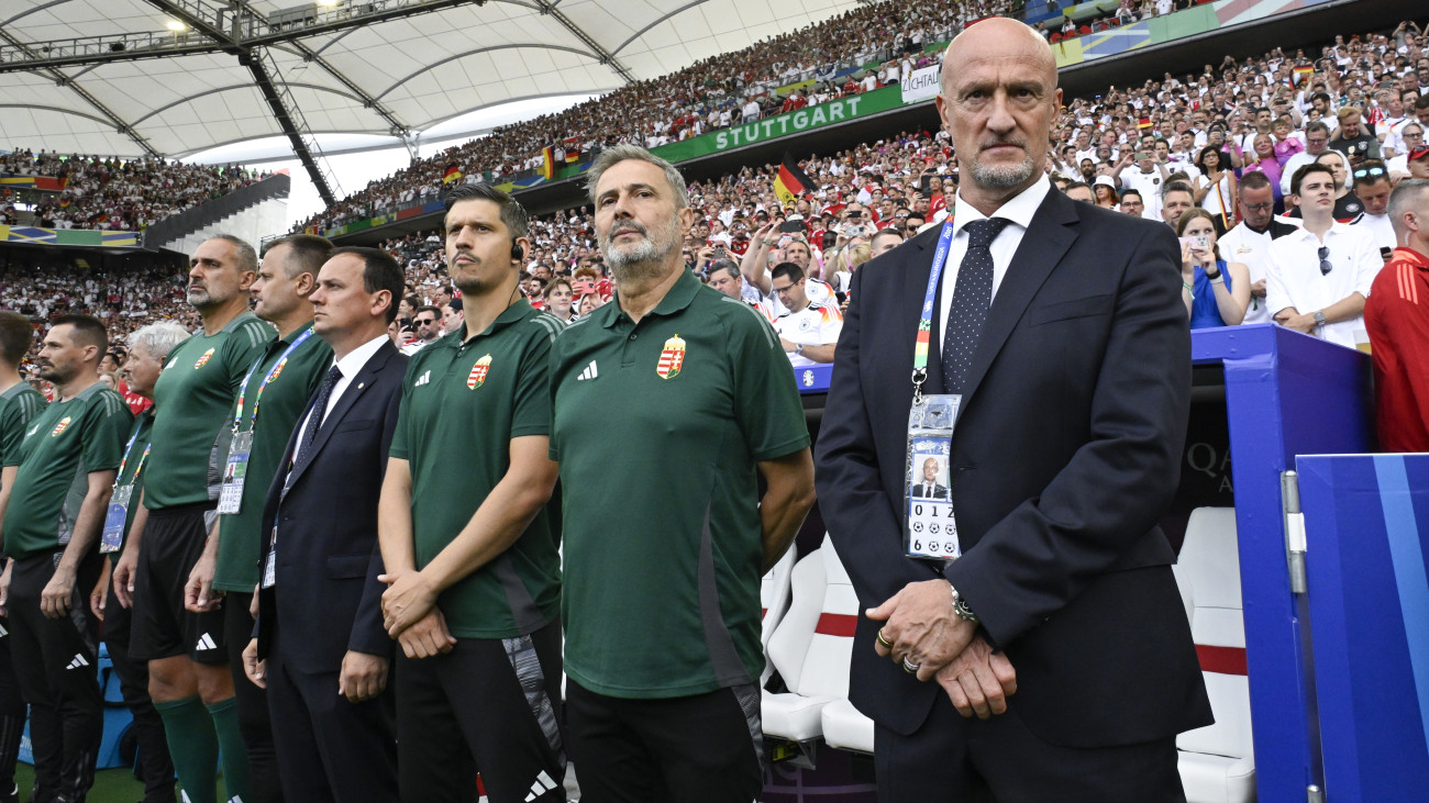 Marco Rossi, a magyar válogatott szövetségi kapitánya a labdarúgó Európa-bajnokság A csoportjának 2. fordulójában játszott Németország - Magyarország mérkőzés előtt a stuttgarti MHP Arénában 2024. június 19-én.