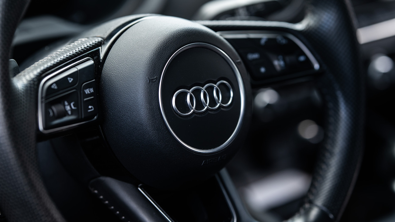 SYMBOL - 18 May 2024, Baden-WĂźrttemberg, Rottweil: The logo of the car manufacturer Audi can be seen on the steering wheel of an A3 sedan. Photo: Silas Stein/dpa (Photo by Silas Stein/picture alliance via Getty Images)