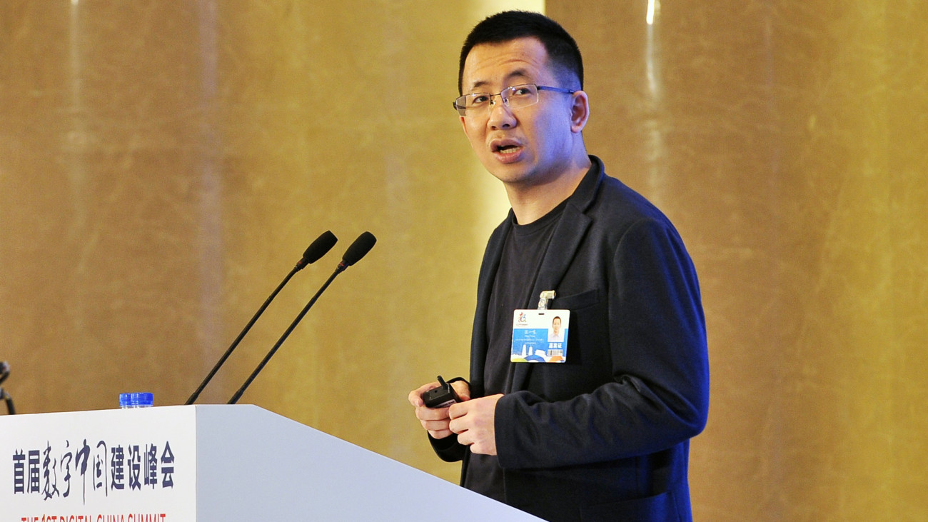 FUZHOU, CHINA - APRIL 23:  Zhang Yiming, founder and CEO of Bytedance, makes speech during the 1st Digital China Summit at Strait International Conference and Exhibition Center on April 23, 2018 in Fuzhou, Fujian Province of China. The summit is held from April 22 to 24, with the theme of Let Informatization Drive Modernization, Speed Up the Construction of Digital China.  (Photo by Visual China Group via Getty Images/Visual China Group via Getty Images)