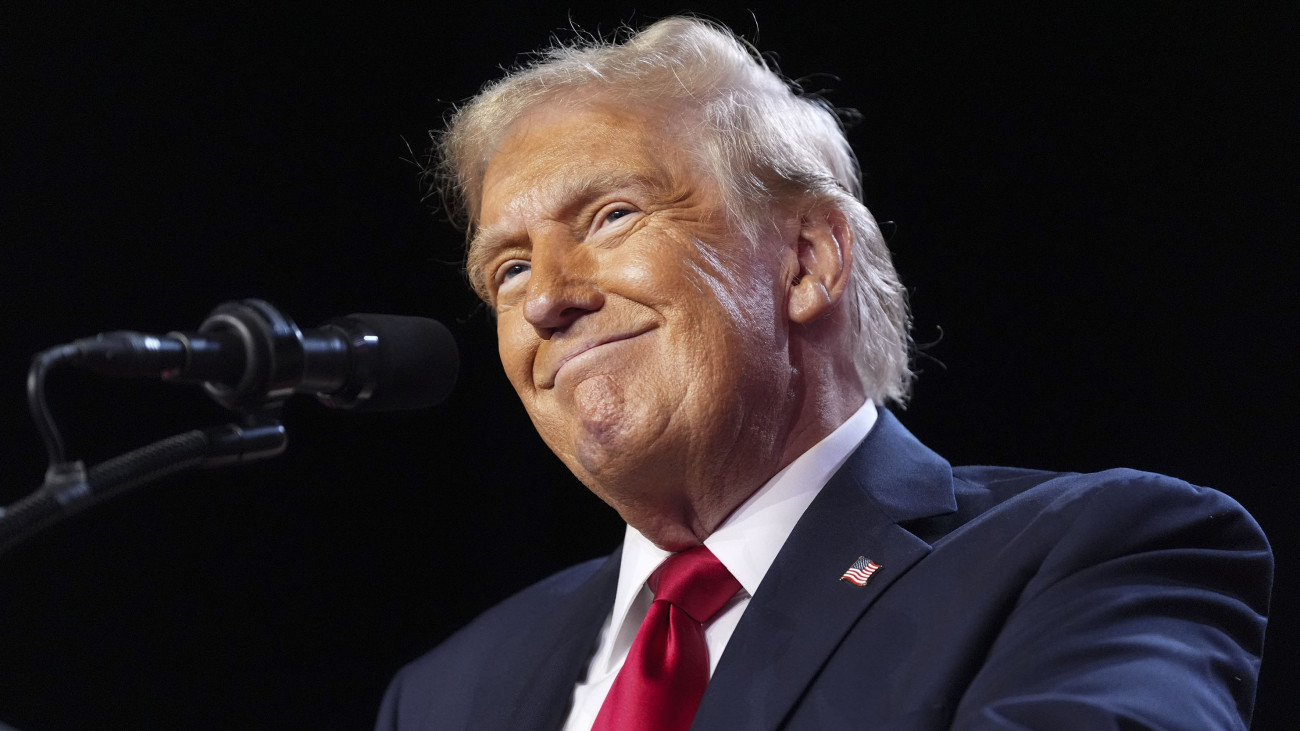 WEST PALM BEACH, FL - NOVEMBER 6: Republican presidential candidate Donald Trump addresses the crowd  during an election night party at the Palm Beach County Convention Center in West Palm Beach, Florida on November 6, 2024. (Photo by Jabin Botsford/The Washington Post via Getty Images)