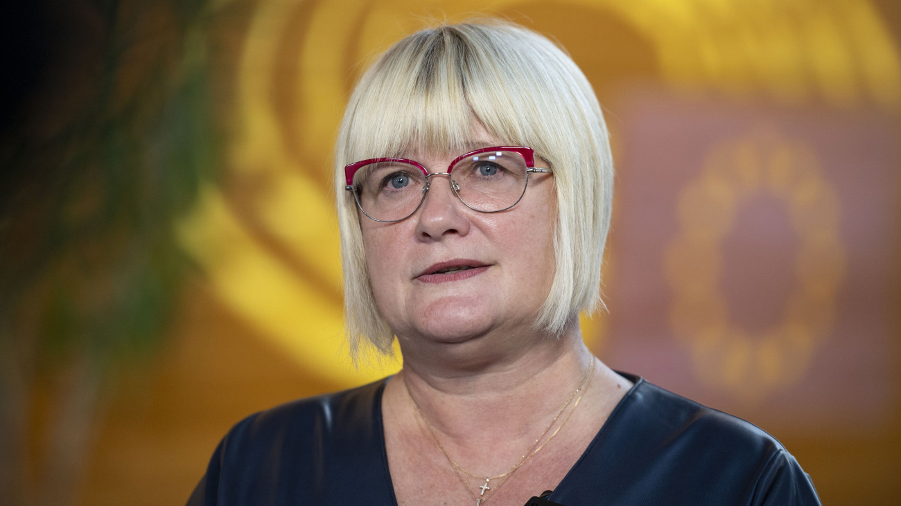 Gál Kinga, a Fidesz-KDNP európai parlamenti képviselőcsoportjának elnöke, a Patrióták Európáért frakció első alelnöke sajtótájékoztatót tart az Európai Parlament plenáris ülése előtt Strasbourgban 2024. november 27-én.MTI/Bodnár Boglárka