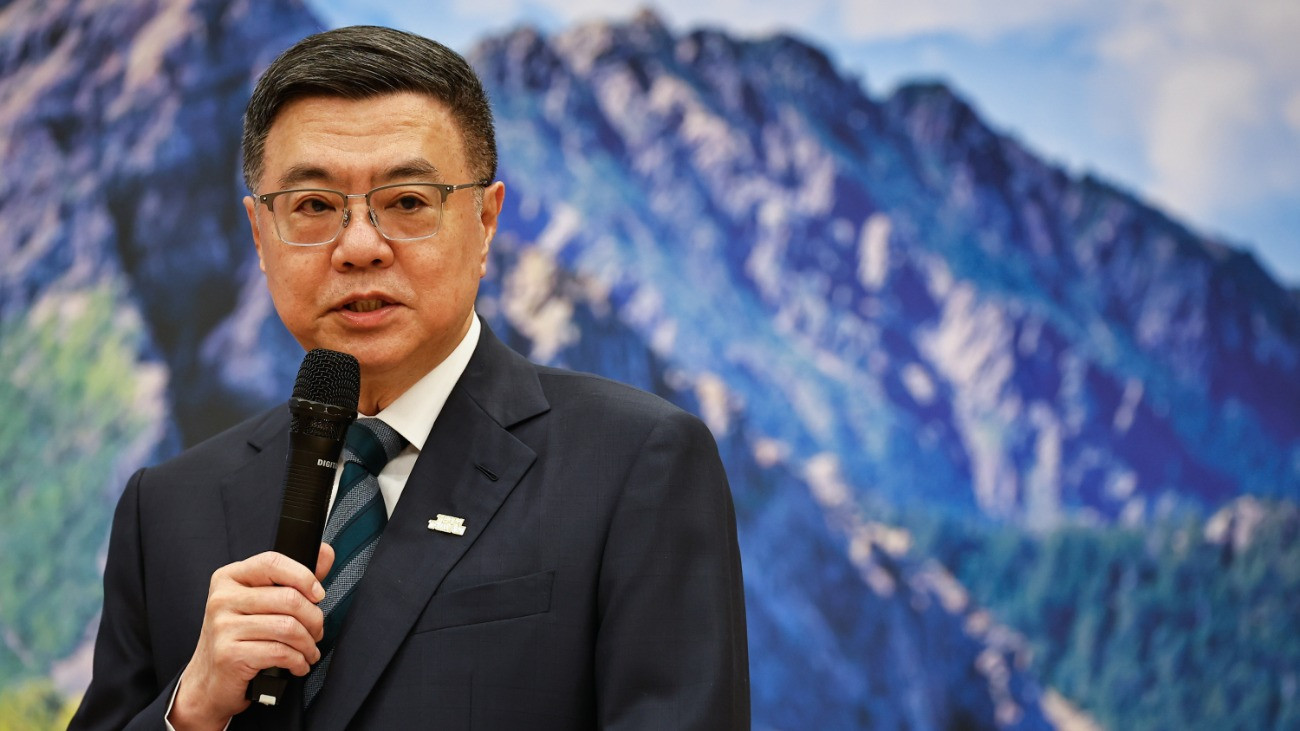 TAIPEI, TAIWAN - APRIL 14: Taiwanese Premier Cho Jung-tai delivers a speech, ahead of a closed door meeting with Representative of the British Office Taipei Ruth Bradley-Jones, at the Executive Yuan, in Taipei, Taiwan, on April 14, 2025. The two officials from the United Kingdom  and Taipei are expected to discuss expanding bilateral relations and cooperation in areas such as semiconductor, technology, cybersecurity and trade, in addition to exploring geopolitical issues concerning Chinas increasing military presence in and around the Taiwan Strait, as well as tariffs imposed by the United States President Donald Trump. (Photo by Daniel Ceng/Anadolu via Getty Images)