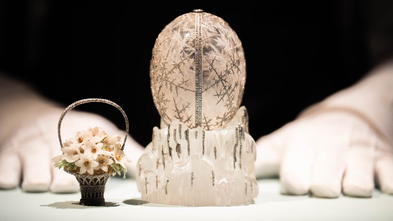 The Winter Egg by Faberge, which was commissioned by Emperor Nicholas II as an Easter gift to his mother Dowager Empress Maria Feodorovna in 1913, estimated in excess of Â£20 million, on display at Christies in central London, before it goes up for auction in the Classic Week Sale. Picture date: Thursday November 27, 2025. (Photo by James Manning/PA Images via Getty Images)